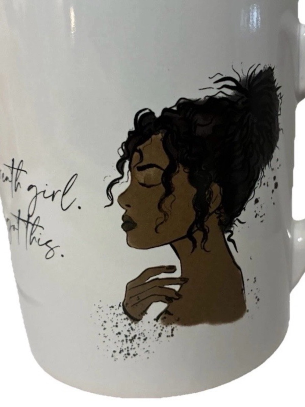White Inspirational Ceramic Mug - 'Deep Breath Girl' set of 2